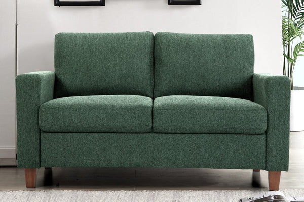 English Elm Mid-Century Modern Two Seat Loveseat with Foam Cushions Solid Wood Legs Apartment Ready Green B2735P539743
