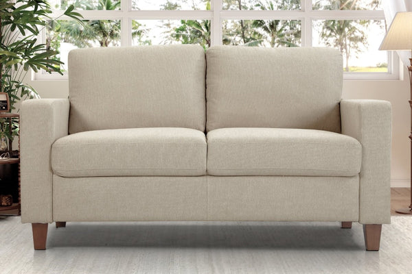 English Elm Mid-Century Modern Two Seat Loveseat with Foam Cushions Solid Wood Legs Apartment Ready Beige B2735P539744