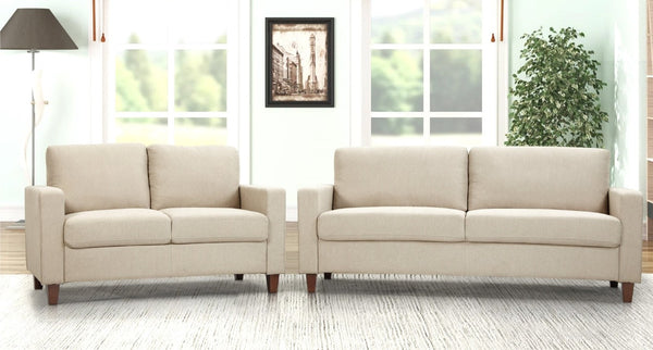 English Elm Mid-Century Modern Two Seat Loveseat with Foam Cushions Solid Wood Legs Apartment Ready Beige B2735P539744