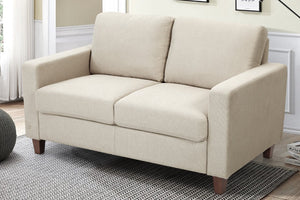 English Elm Mid-Century Modern Two Seat Loveseat with Foam Cushions Solid Wood Legs Apartment Ready Beige B2735P539744