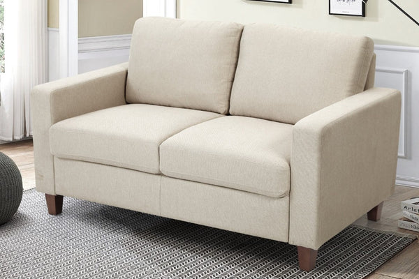 English Elm Mid-Century Modern Two Seat Loveseat with Foam Cushions Solid Wood Legs Apartment Ready Beige B2735P539744