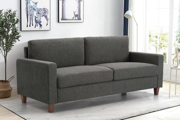 English Elm Mid-Century Modern Three Seat Sofa with Tapered Wood Legs and Stain Resistant Upholstery Gray B2735P539745