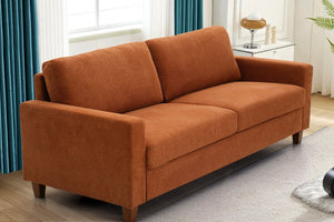 English Elm Mid-Century Modern Three Seat Sofa with Tapered Wood Legs and Stain Resistant Upholstery Orange B2735P539746