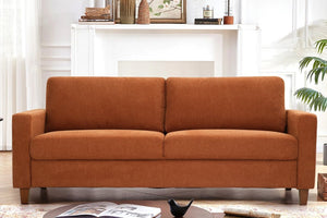 English Elm Mid-Century Modern Three Seat Sofa with Tapered Wood Legs and Stain Resistant Upholstery Orange B2735P539746