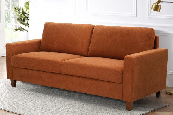 English Elm Mid-Century Modern Three Seat Sofa with Tapered Wood Legs and Stain Resistant Upholstery Orange B2735P539746
