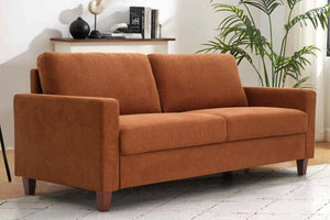 English Elm Mid-Century Modern Three Seat Sofa with Tapered Wood Legs and Stain Resistant Upholstery Orange B2735P539746