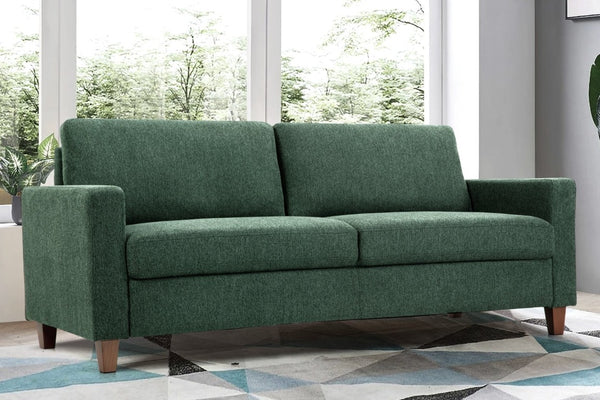 English Elm Mid-Century Modern Three Seat Sofa with Tapered Wood Legs and Stain Resistant Upholstery Green B2735P539747