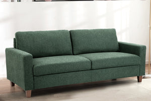 English Elm Mid-Century Modern Three Seat Sofa with Tapered Wood Legs and Stain Resistant Upholstery Green B2735P539747