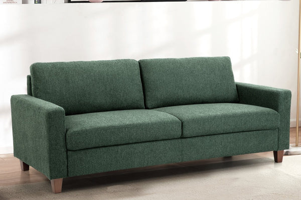 English Elm Mid-Century Modern Three Seat Sofa with Tapered Wood Legs and Stain Resistant Upholstery Green B2735P539747
