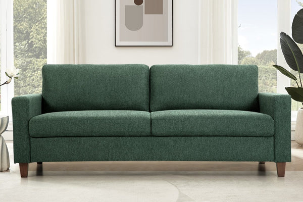 English Elm Mid-Century Modern Three Seat Sofa with Tapered Wood Legs and Stain Resistant Upholstery Green B2735P539747