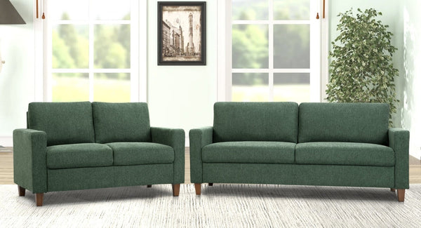 English Elm Mid-Century Modern Three Seat Sofa with Tapered Wood Legs and Stain Resistant Upholstery Green B2735P539747
