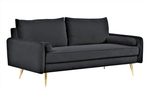 English Elm Mid-Century Velvet Sofa with Nailhead Trim Golden Legs for Living Room Comfort Black B2735P539748