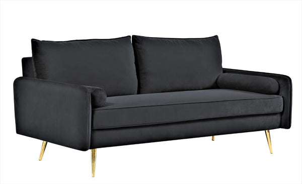 English Elm Mid-Century Velvet Sofa with Nailhead Trim Golden Legs for Living Room Comfort Black B2735P539748