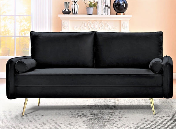 English Elm Mid-Century Velvet Sofa with Nailhead Trim Golden Legs for Living Room Comfort Black B2735P539748