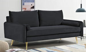English Elm Mid-Century Velvet Sofa with Nailhead Trim Golden Legs for Living Room Comfort Black B2735P539748