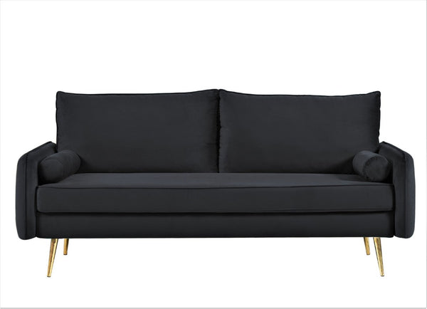 English Elm Mid-Century Velvet Sofa with Nailhead Trim Golden Legs for Living Room Comfort Black B2735P539748