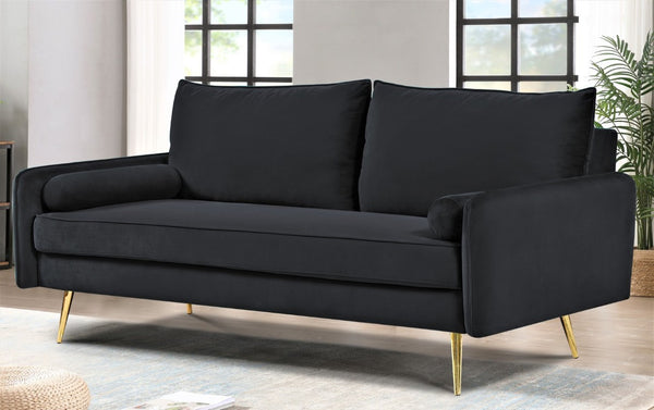 English Elm Mid-Century Velvet Sofa with Nailhead Trim Golden Legs for Living Room Comfort Black B2735P539748