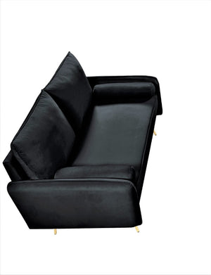 English Elm Mid-Century Velvet Sofa with Nailhead Trim Golden Legs for Living Room Comfort Black B2735P539748