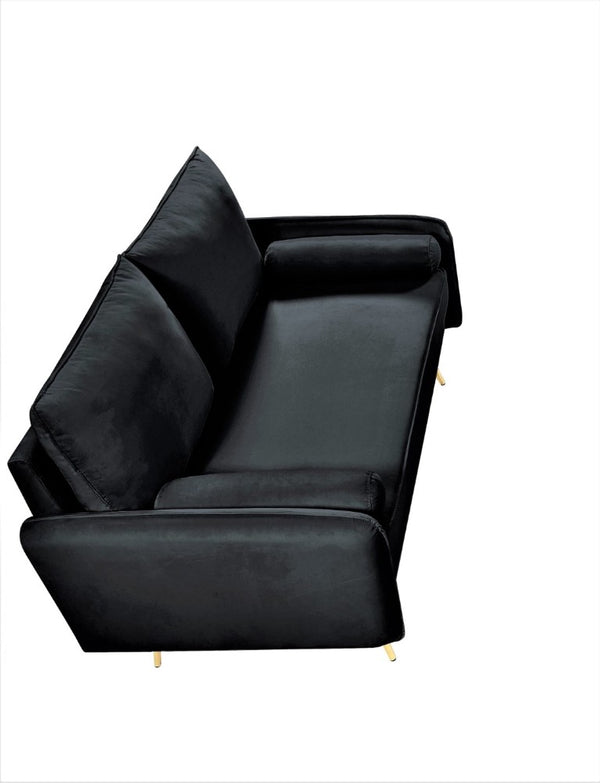 English Elm Mid-Century Velvet Sofa with Nailhead Trim Golden Legs for Living Room Comfort Black B2735P539748