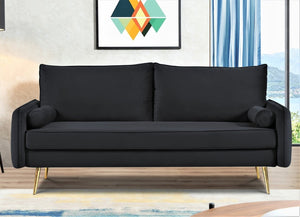 English Elm Mid-Century Velvet Sofa with Nailhead Trim Golden Legs for Living Room Comfort Black B2735P539748