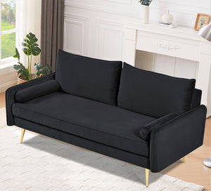 English Elm Mid-Century Velvet Sofa with Nailhead Trim Golden Legs for Living Room Comfort Black B2735P539748