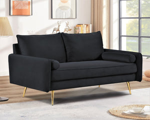 English Elm Modern Velvet Upholstered Loveseat with Gold Legs and Nailhead Trim for Small Spaces Black Nailhead Trim B2735P539749