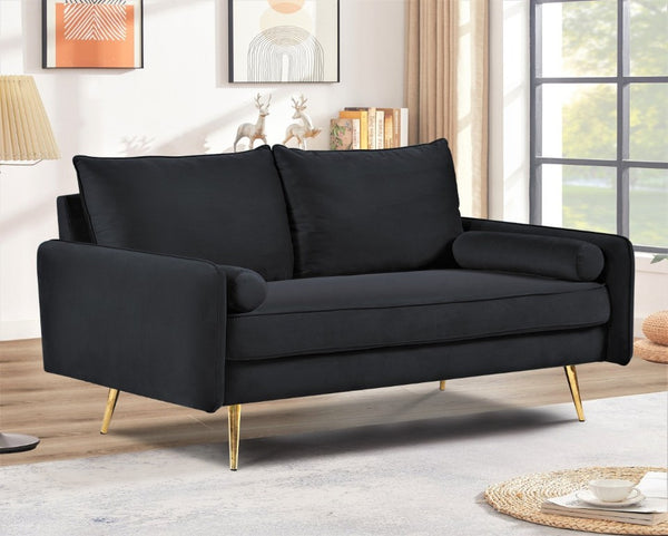 English Elm Modern Velvet Upholstered Loveseat with Gold Legs and Nailhead Trim for Small Spaces Black Nailhead Trim B2735P539749