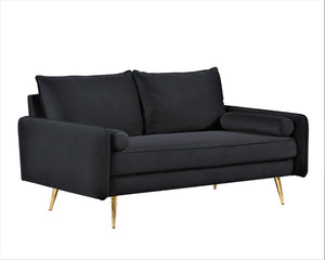 English Elm Modern Velvet Upholstered Loveseat with Gold Legs and Nailhead Trim for Small Spaces Black Nailhead Trim B2735P539749