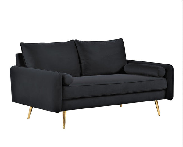 English Elm Modern Velvet Upholstered Loveseat with Gold Legs and Nailhead Trim for Small Spaces Black Nailhead Trim B2735P539749