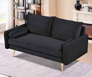 English Elm Modern Velvet Upholstered Loveseat with Gold Legs and Nailhead Trim for Small Spaces Black Nailhead Trim B2735P539749