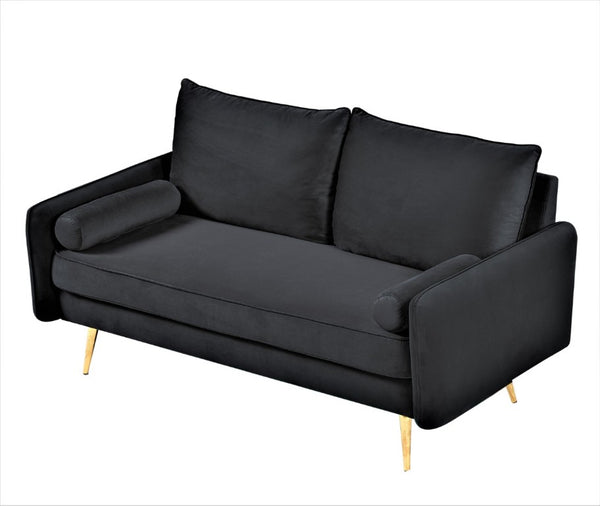 English Elm Modern Velvet Upholstered Loveseat with Gold Legs and Nailhead Trim for Small Spaces Black Nailhead Trim B2735P539749