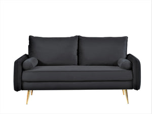 English Elm Modern Velvet Upholstered Loveseat with Gold Legs and Nailhead Trim for Small Spaces Black Nailhead Trim B2735P539749