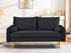 English Elm Modern Velvet Upholstered Loveseat with Gold Legs and Nailhead Trim for Small Spaces Black Nailhead Trim B2735P539749