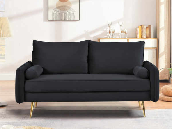 English Elm Modern Velvet Upholstered Loveseat with Gold Legs and Nailhead Trim for Small Spaces Black Nailhead Trim B2735P539749