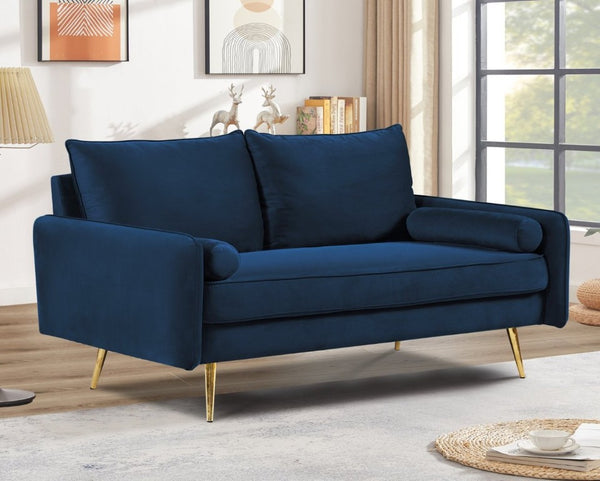 English Elm Modern Velvet Upholstered Loveseat with Gold Legs and Nailhead Trim for Small Spaces Dark Blue Nailhead Trim B2735P539751