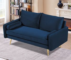 English Elm Modern Velvet Upholstered Loveseat with Gold Legs and Nailhead Trim for Small Spaces Dark Blue Nailhead Trim B2735P539751