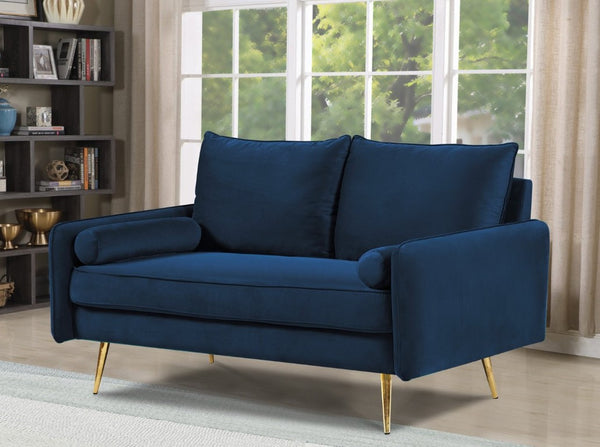 English Elm Modern Velvet Upholstered Loveseat with Gold Legs and Nailhead Trim for Small Spaces Dark Blue Nailhead Trim B2735P539751