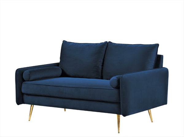 English Elm Modern Velvet Upholstered Loveseat with Gold Legs and Nailhead Trim for Small Spaces Dark Blue Nailhead Trim B2735P539751