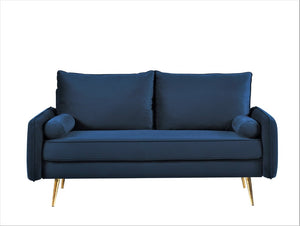 English Elm Modern Velvet Upholstered Loveseat with Gold Legs and Nailhead Trim for Small Spaces Dark Blue Nailhead Trim B2735P539751