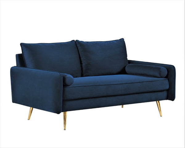 English Elm Modern Velvet Upholstered Loveseat with Gold Legs and Nailhead Trim for Small Spaces Dark Blue Nailhead Trim B2735P539751