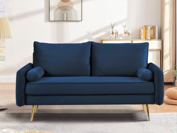 English Elm Modern Velvet Upholstered Loveseat with Gold Legs and Nailhead Trim for Small Spaces Dark Blue Nailhead Trim B2735P539751