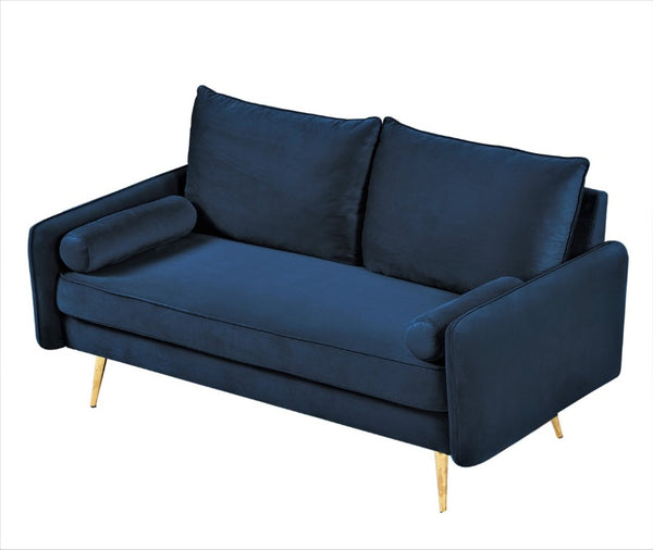 English Elm Modern Velvet Upholstered Loveseat with Gold Legs and Nailhead Trim for Small Spaces Dark Blue Nailhead Trim B2735P539751