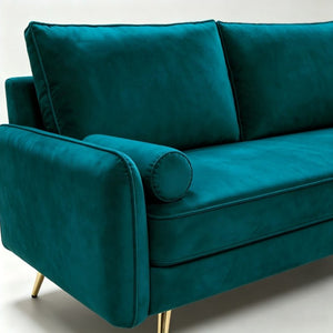English Elm Mid-Century Velvet Sofa with Nailhead Trim Golden Legs for Living Room Comfort Teal Blue B2735P539752