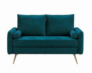 English Elm Modern Velvet Upholstered Loveseat with Gold Legs and Nailhead Trim for Small Spaces Teal Blue Nailhead Trim B2735P539753