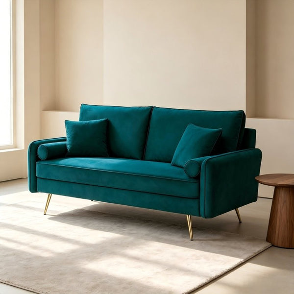 English Elm Modern Velvet Upholstered Loveseat with Gold Legs and Nailhead Trim for Small Spaces Teal Blue Nailhead Trim B2735P539753