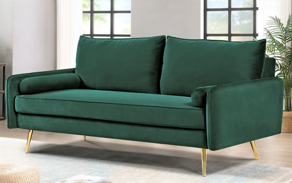 English Elm Mid-Century Velvet Sofa with Nailhead Trim Golden Legs for Living Room Comfort Green B2735P539754