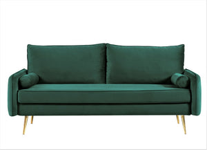 English Elm Mid-Century Velvet Sofa with Nailhead Trim Golden Legs for Living Room Comfort Green B2735P539754
