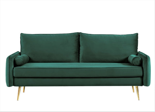 English Elm Mid-Century Velvet Sofa with Nailhead Trim Golden Legs for Living Room Comfort Green B2735P539754