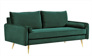 English Elm Mid-Century Velvet Sofa with Nailhead Trim Golden Legs for Living Room Comfort Green B2735P539754