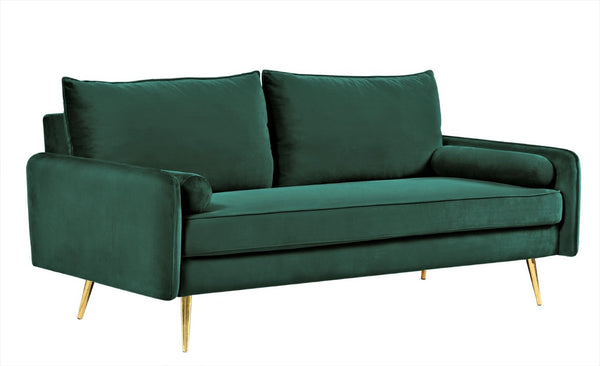 English Elm Mid-Century Velvet Sofa with Nailhead Trim Golden Legs for Living Room Comfort Green B2735P539754